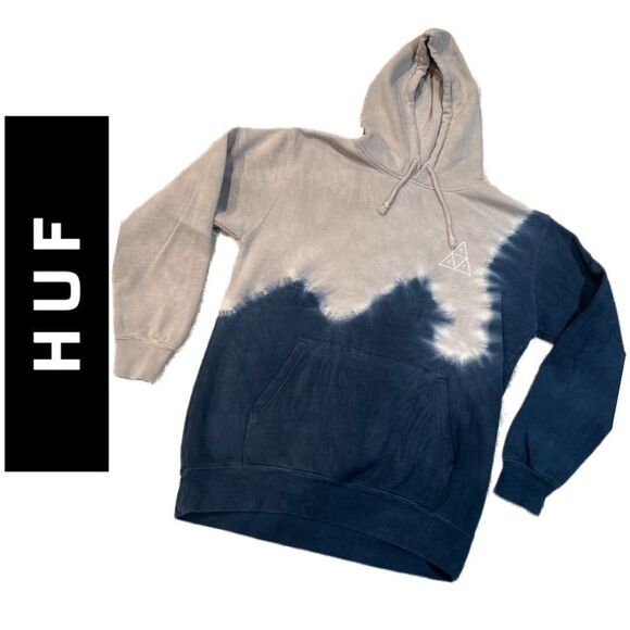 HUF Peak Indigo and Grey Tie Dyed Hoodie - Size M - Picture 2 of 4
